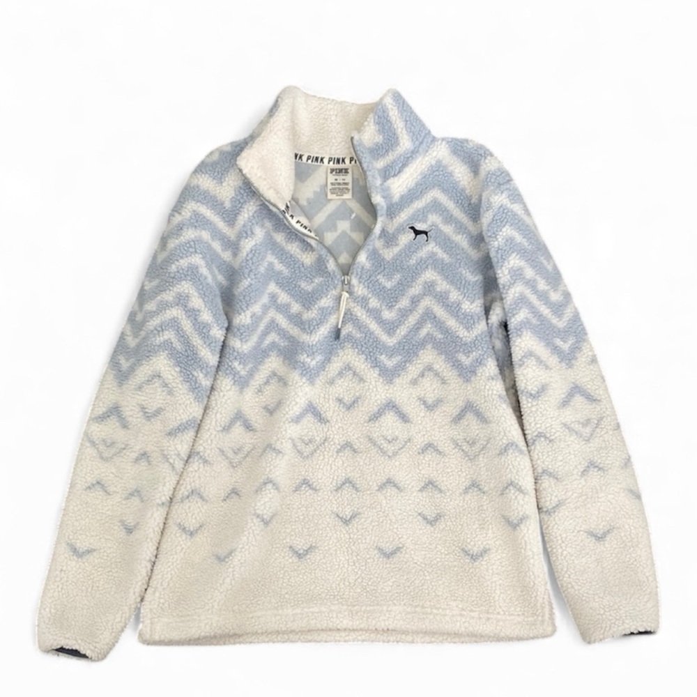 PINK Victoria's Secret Women's Blue and Cream Pullover
